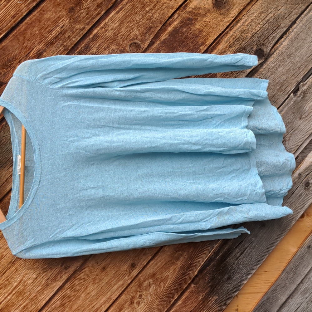 Eileen Fisher top icy blue linen blend high low sweater, medium